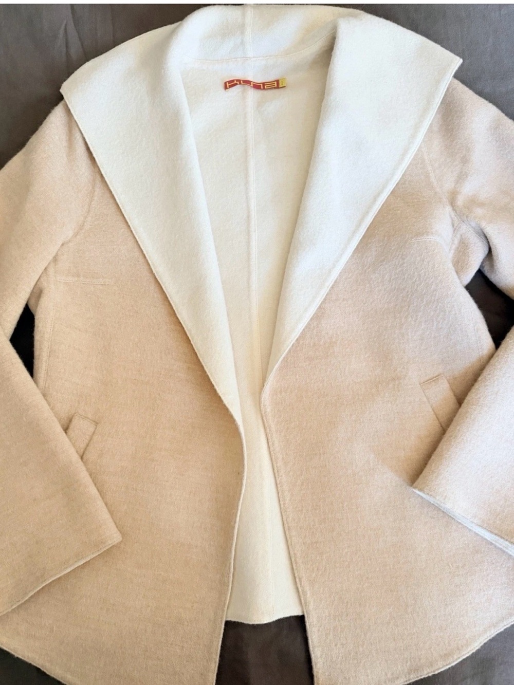 Kuna Peru Luxury Baby Alpaca Wool Blend Open Front Jacket Tan Cream Sz 1